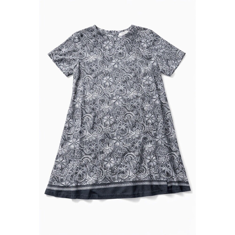 LOFT  Dress Size Large Women's Black With White Geometric Print Short Sleeve
